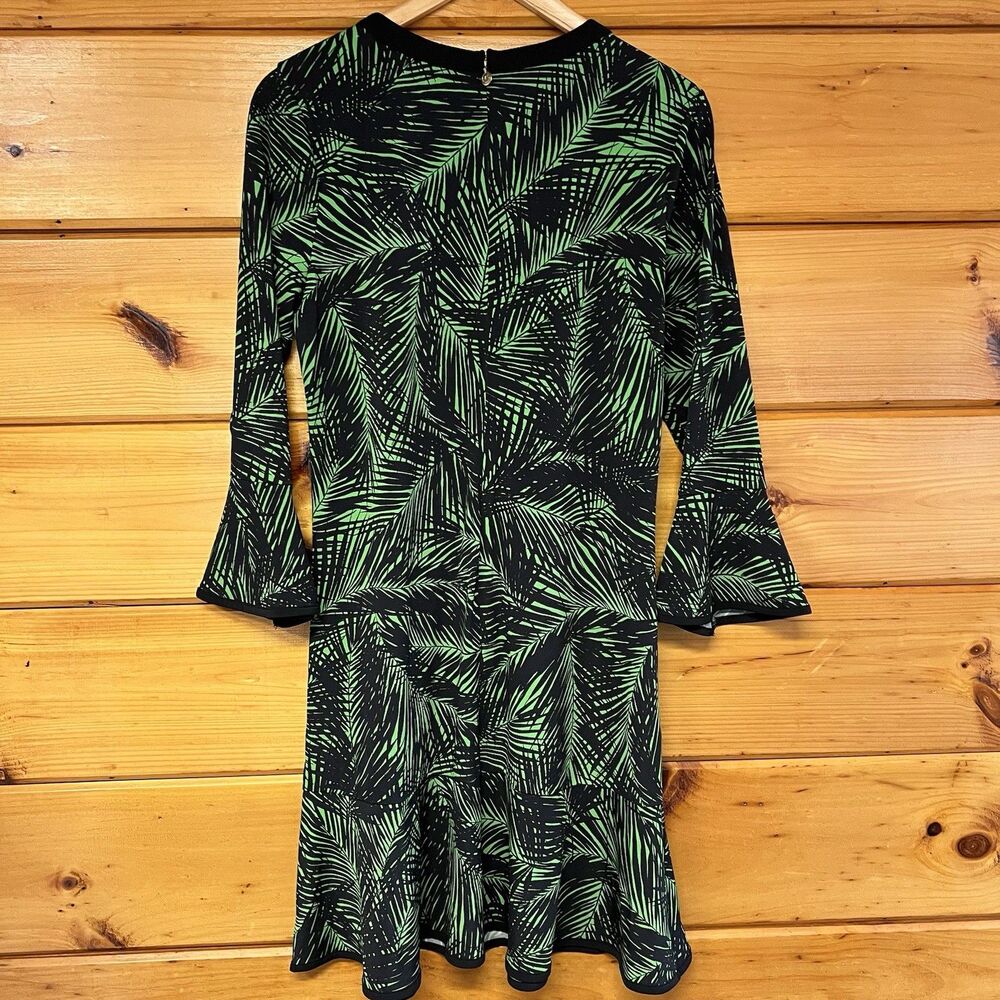Michael Kors Dress Women's Fern Tropical Print Stretchy Green & Black Size M